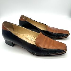 Quercioli Firenze Women’s Italian Leather Square-Toed Two-Tone Loafers 38 1/2 8